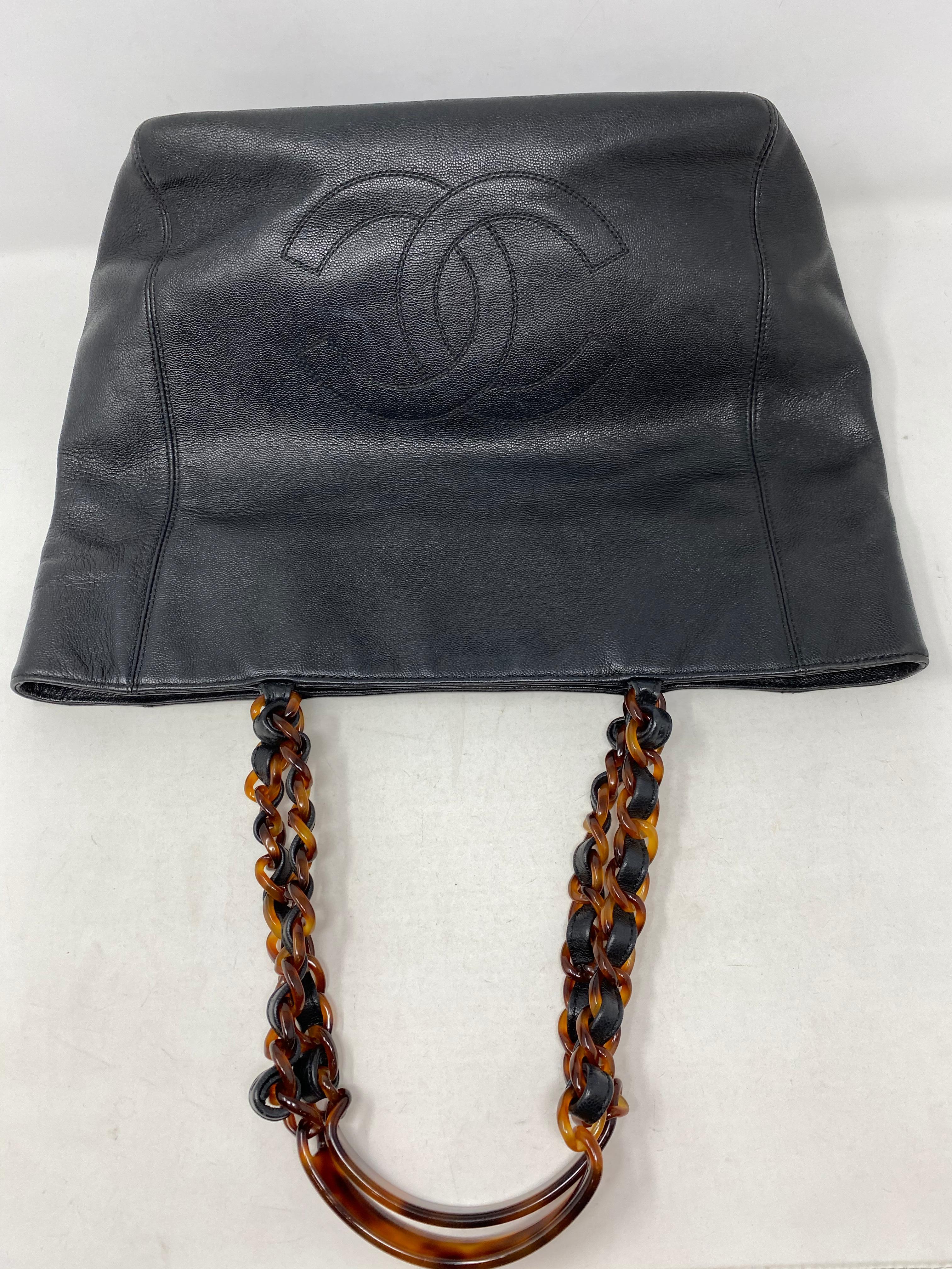 Chanel Black Caviar Tote Tortoise Handles 5