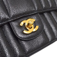 CHANEL Black Caviar Vertical Quilted Gold Evening Shoulder Medium Flap Bag