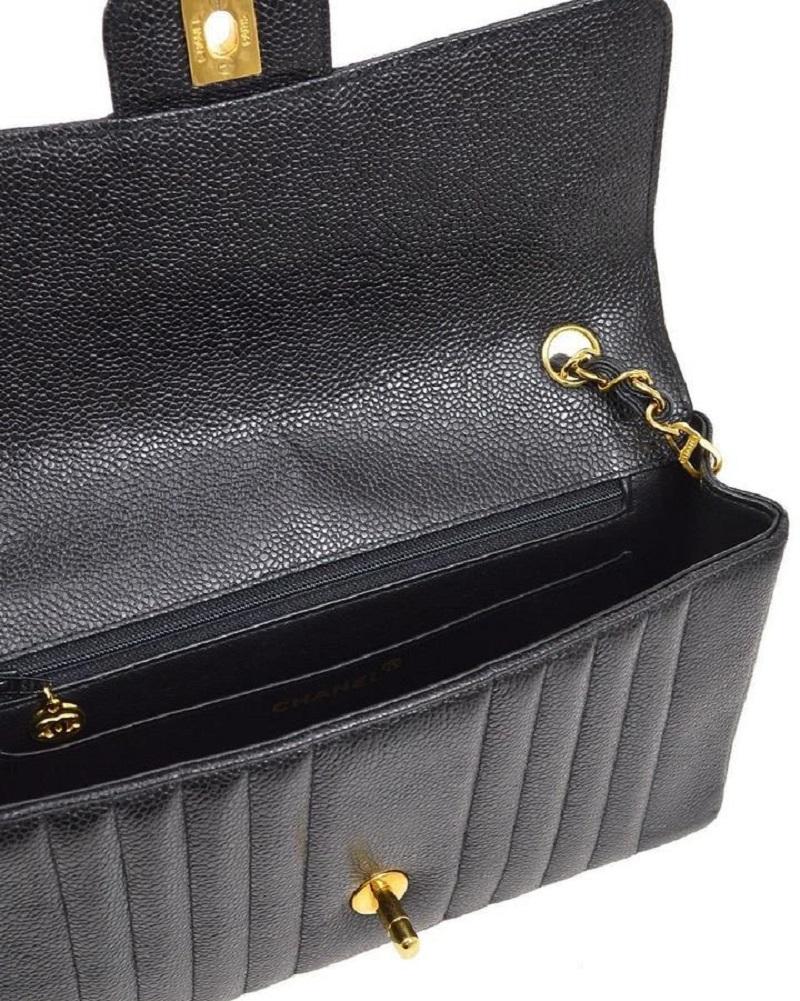 CHANEL Black Caviar Vertical Quilted Gold Evening Shoulder Medium Flap Bag For Sale 1