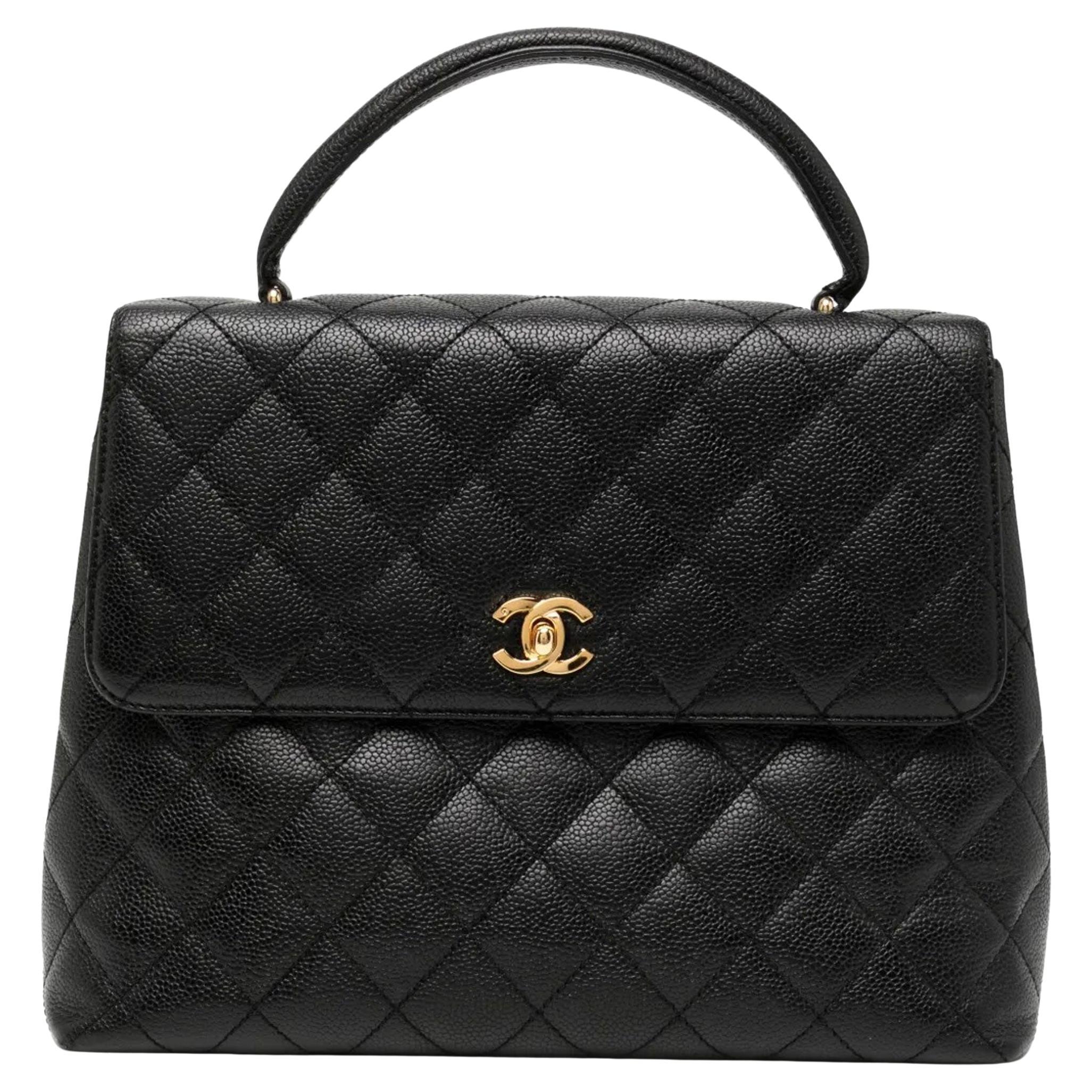 Chanel Black Caviar Vintage Top Handle Timeless Tote
