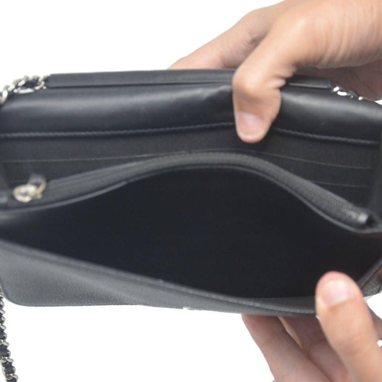 Chanel Black Caviar WOC Silver Hardware Handbag with Box and Tag at 1stDibs