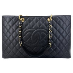 Used Chanel Black Caviar XL GST Grand Shopper Tote Bag GHW 67159