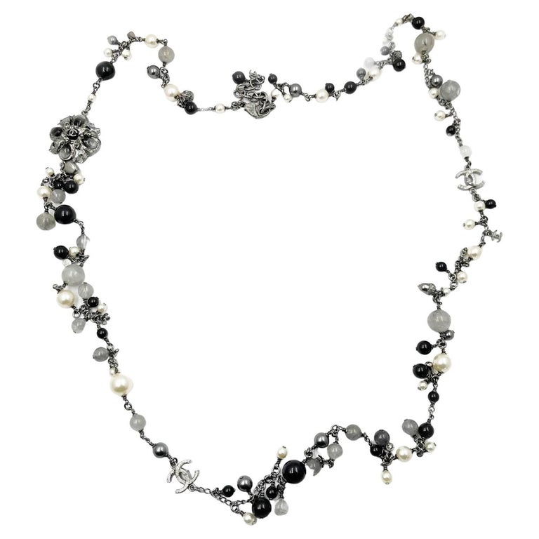 Chanel by Karl Lagerfeld 2010 Grey Pearl and Black Bead CC Necklace
