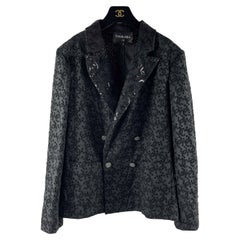 CHANEL Black CC Broderie Anglaise Eyelet and Sequin Blazer Size 42 US 10