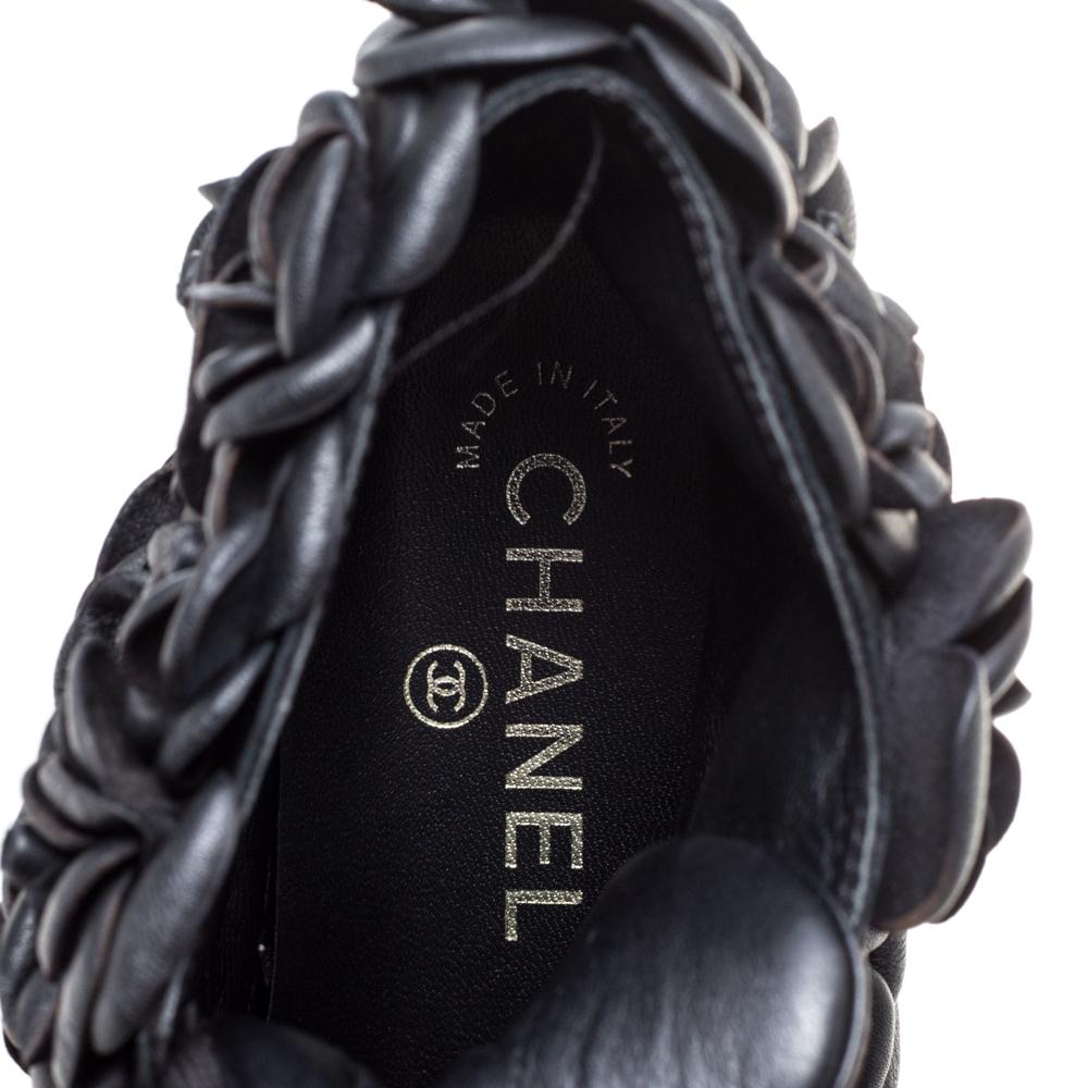 Women's Chanel Black CC Camellia Leather High Top Sneakers Size 36.5