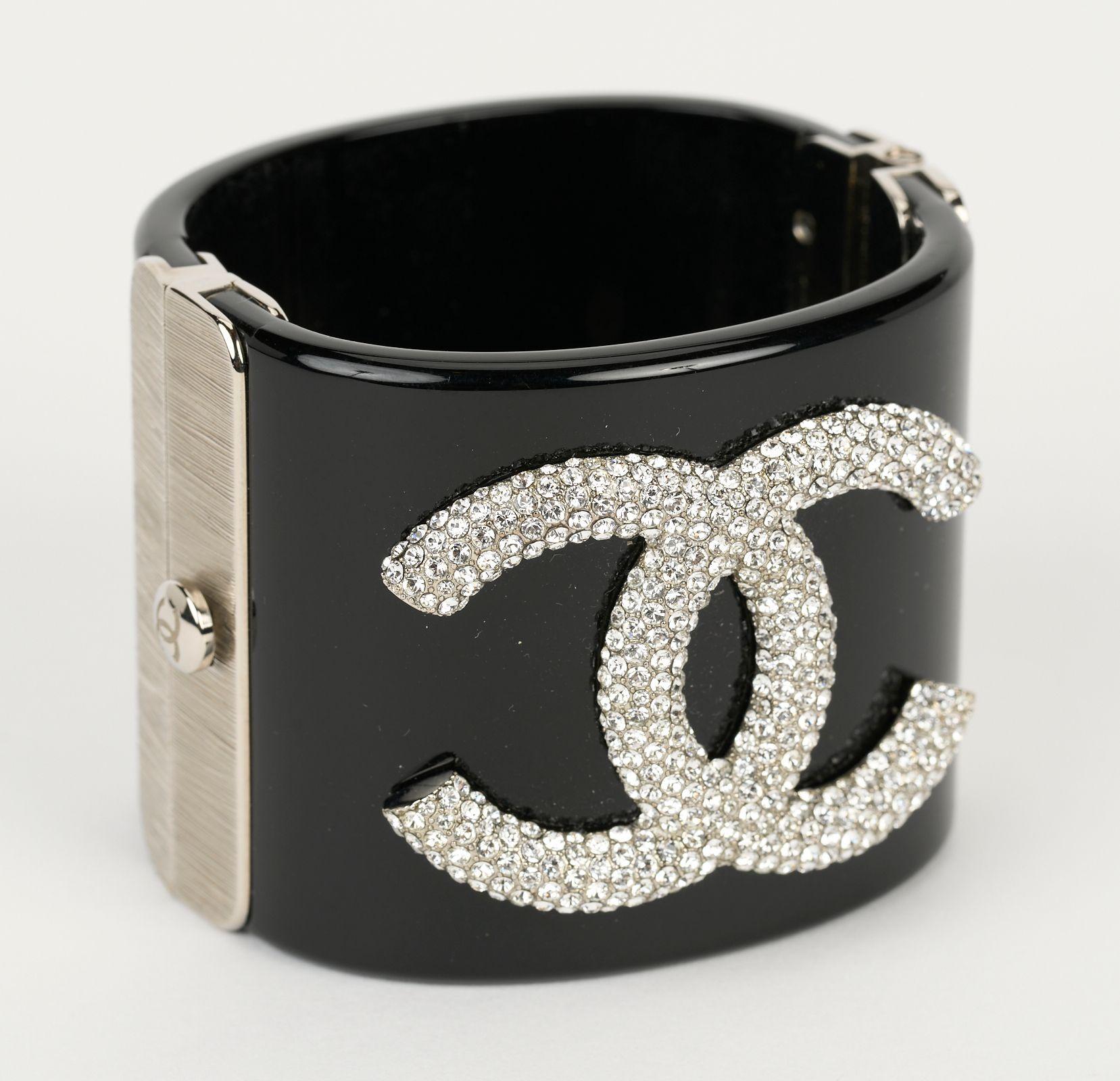 Chanel Black CC Crystal Cuff Bracelet 1