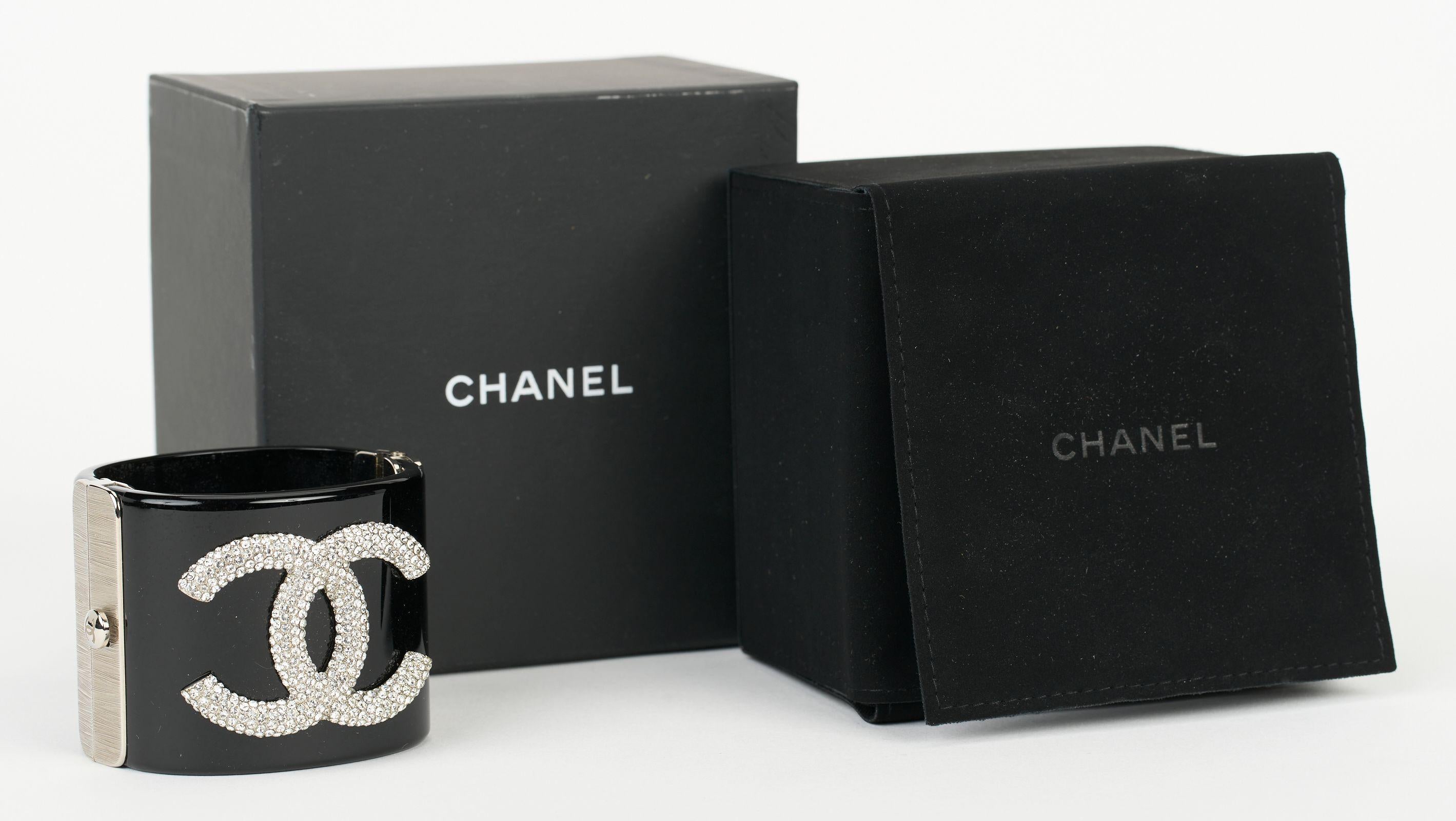 Chanel Black CC Crystal Cuff Bracelet 2
