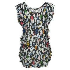 Chanel Black CC Illustration Print Cotton Jersey Ruffled Top L