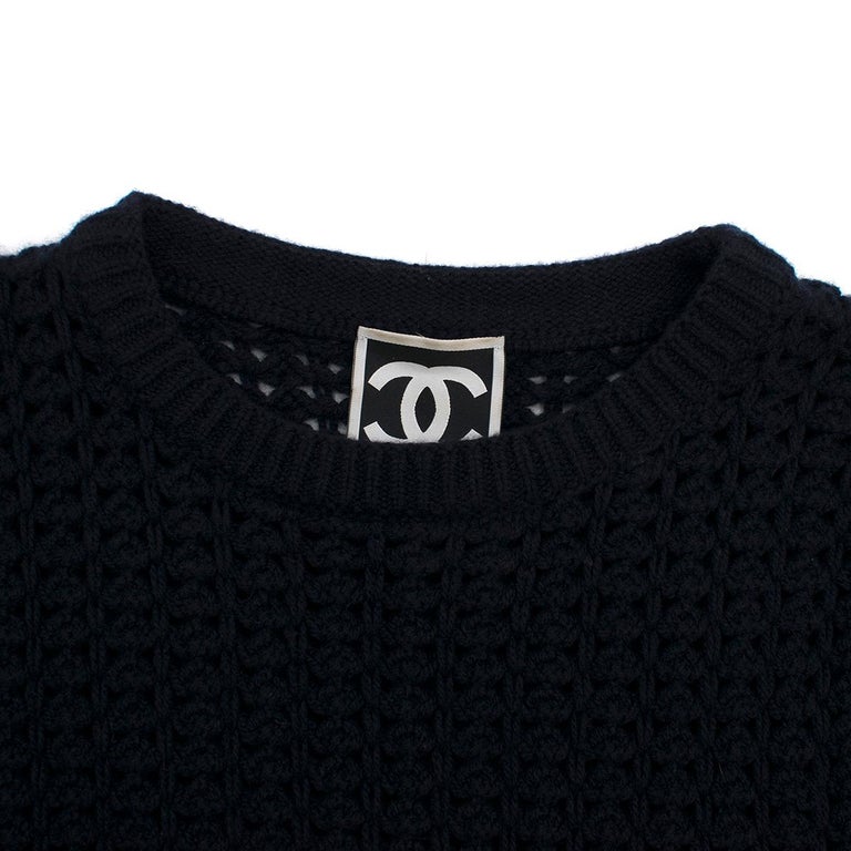 VINTAGE CHANEL 1995 BLACK CROPPED TWIN KNIT SWEATER ❤ liked on