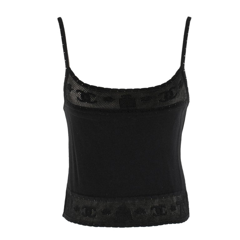 Chanel black CC-knit cropped cami top 38 FR at 1stDibs