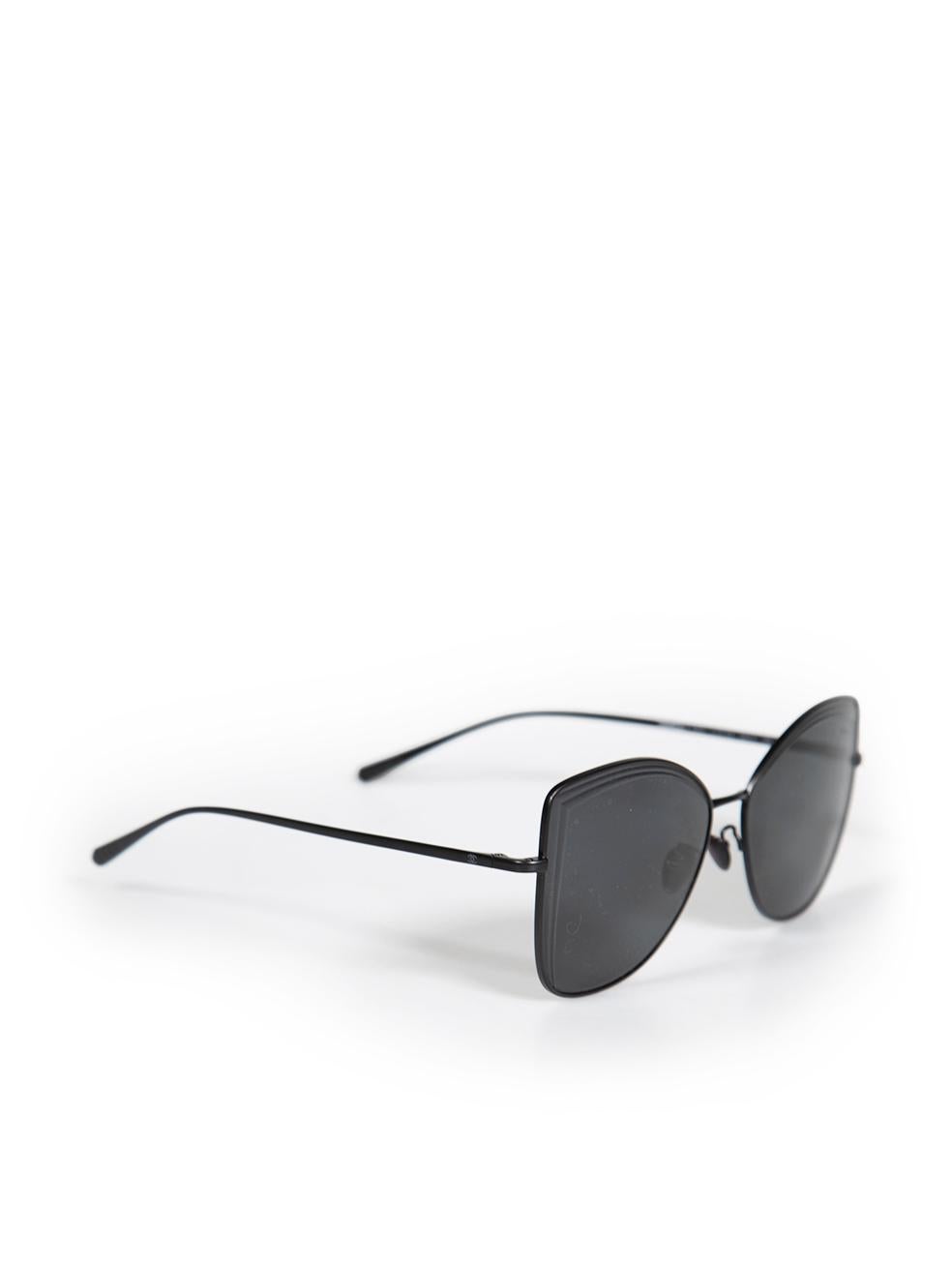 CONDITION is Very Good. Hardly any visible wear to the sunglasses is evident on this used Chanel designer resale item. These sunglasses come with the original box.
 
 Details
 Black
 Metal
 Sunglasses
 Butterfly-eye frames
 Black tinted lenses
 CC