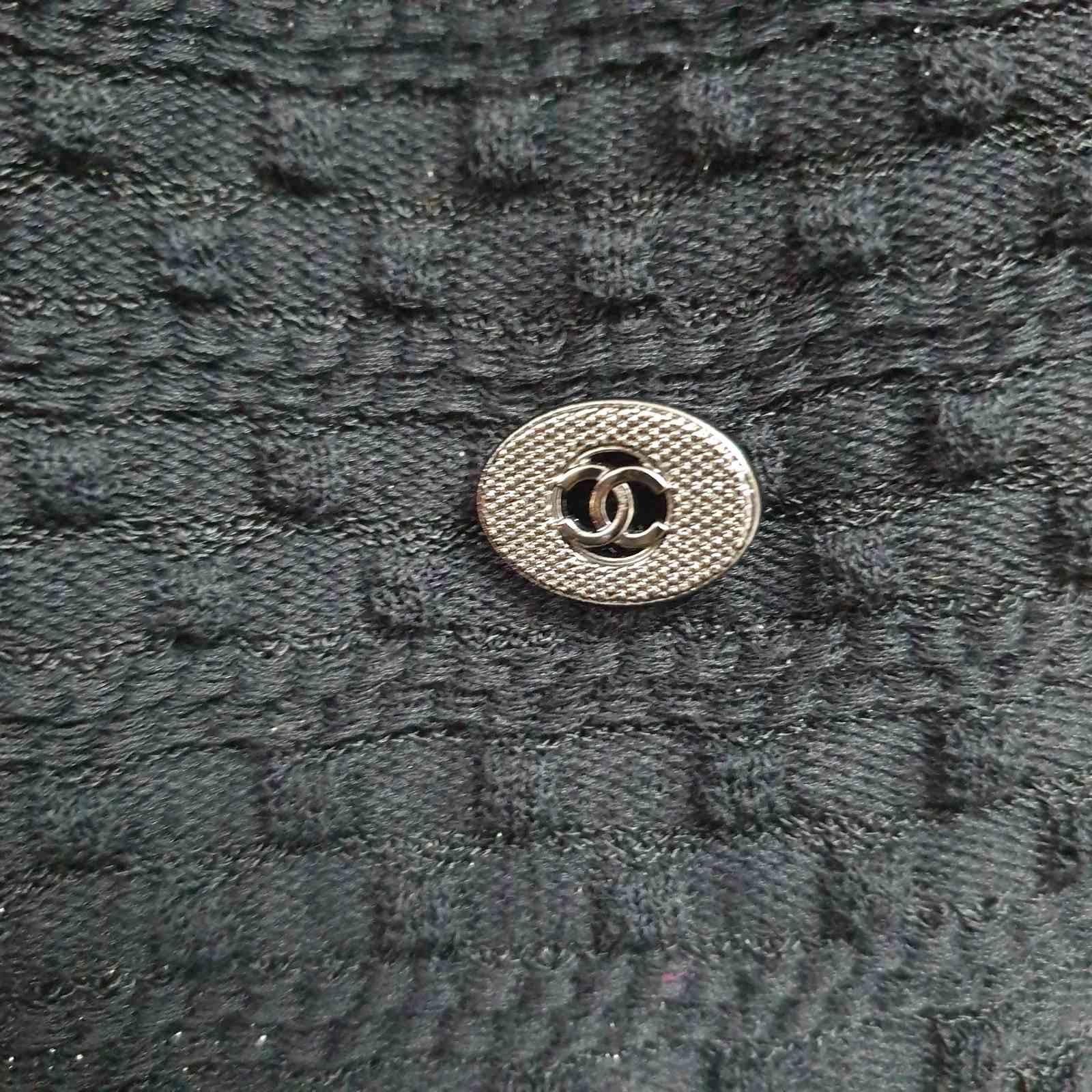 CHANEL Black CC Logo Button Boat Neck A-line Knit Mini Dress In Good Condition In Krakow, PL