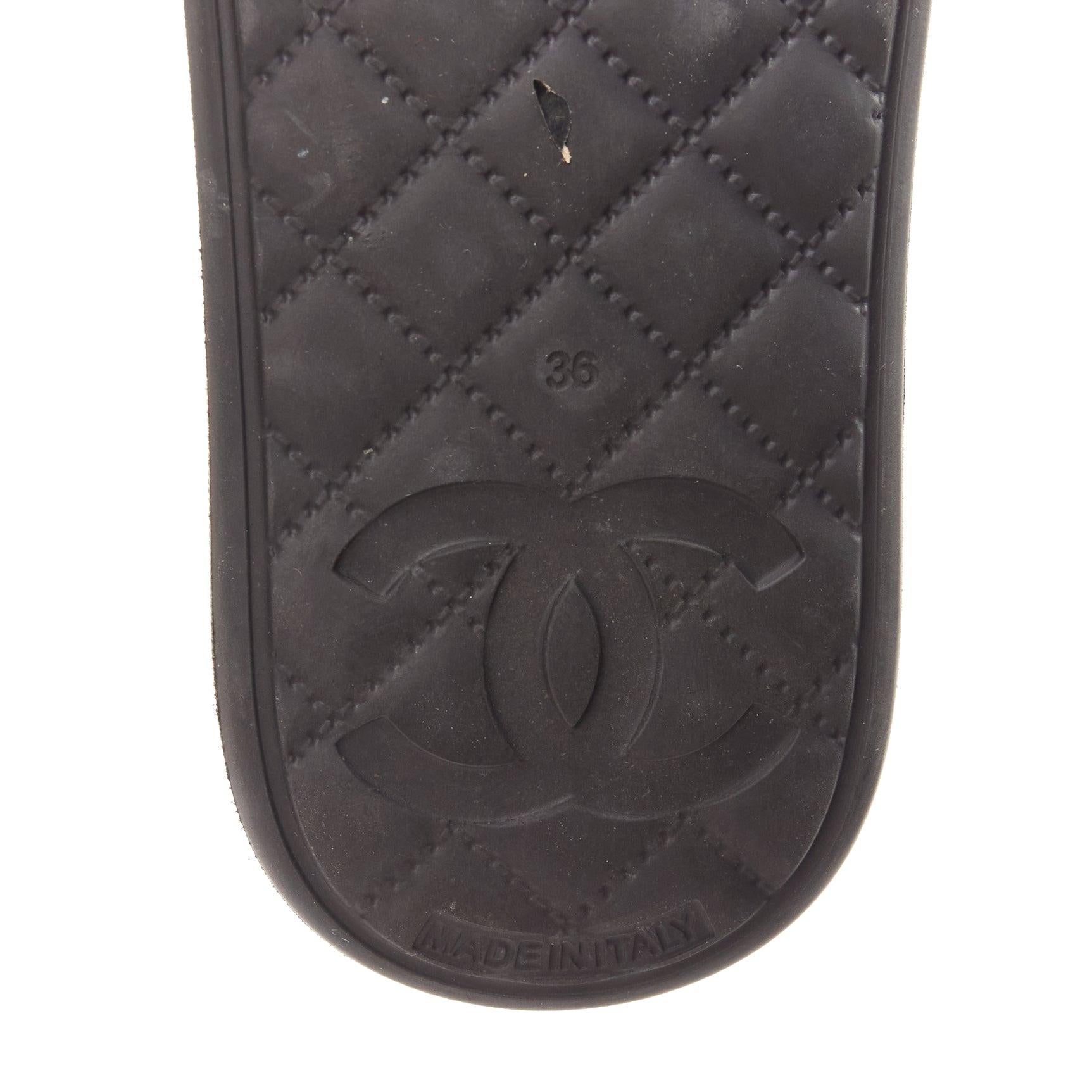 CHANEL black CC logo camellia pebbled insole thermoplastic slippers EU36 For Sale 6