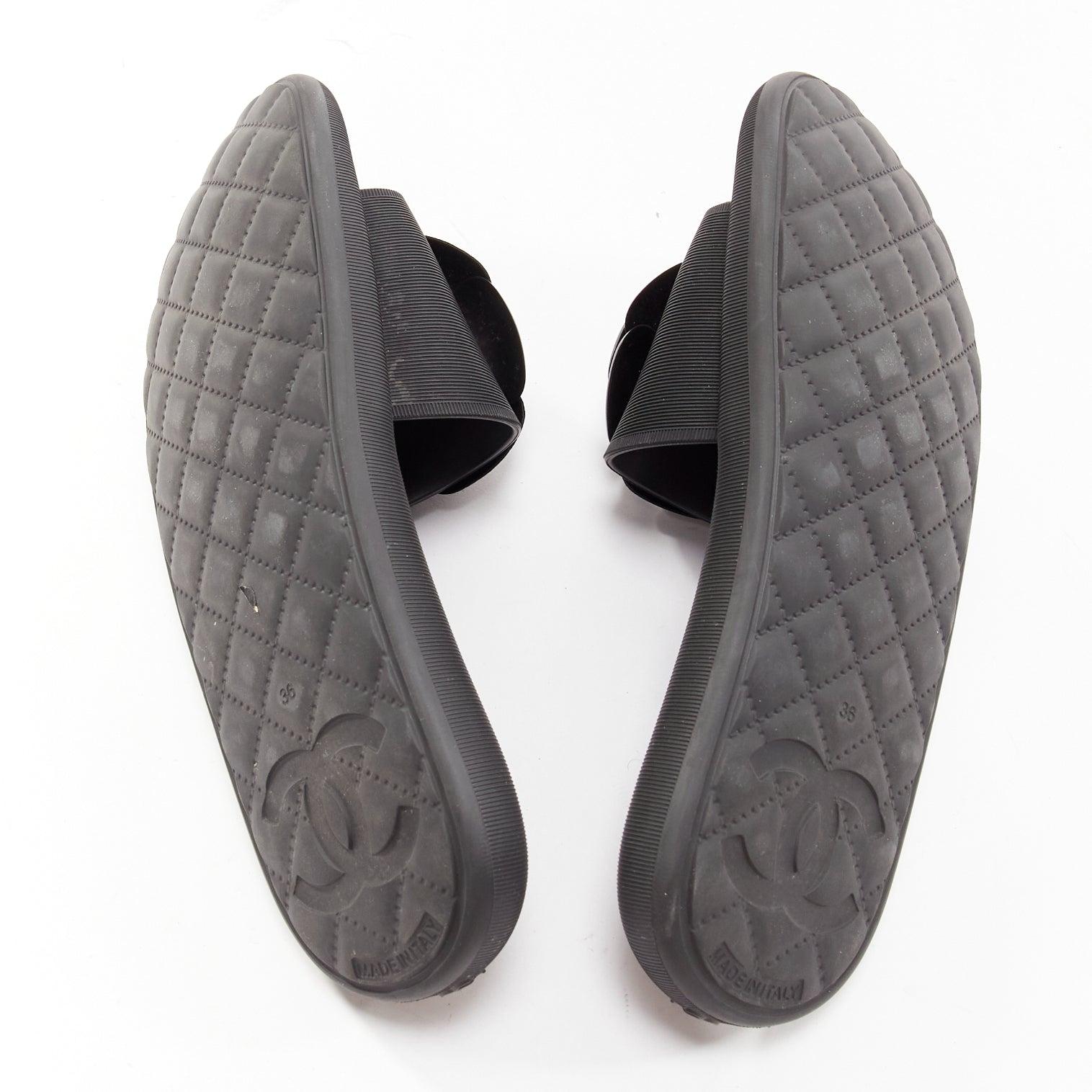 CHANEL black CC logo camellia pebbled insole thermoplastic slippers EU36 7