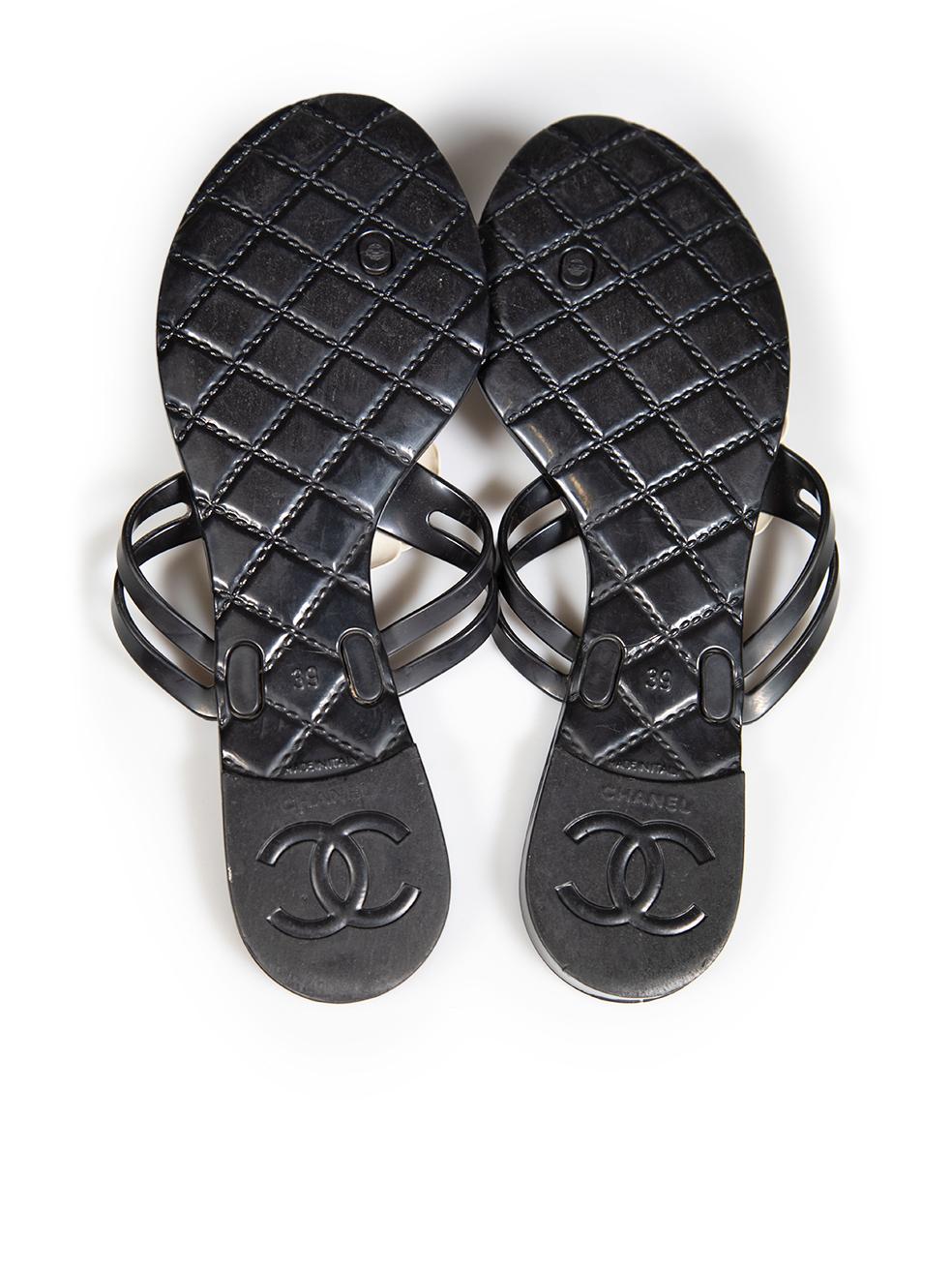 Women's Chanel Black CC Logo Camellia Sandals Size IT 39