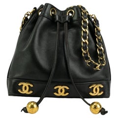 Chanel Black CC Logo Mini Multi Six Crossbody Lambskin Tote