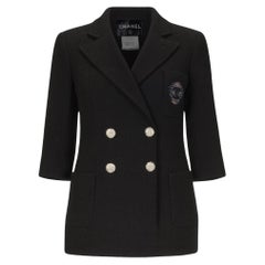 CHANEL Black CC Logo Patch Tweed Jacket 36 FR