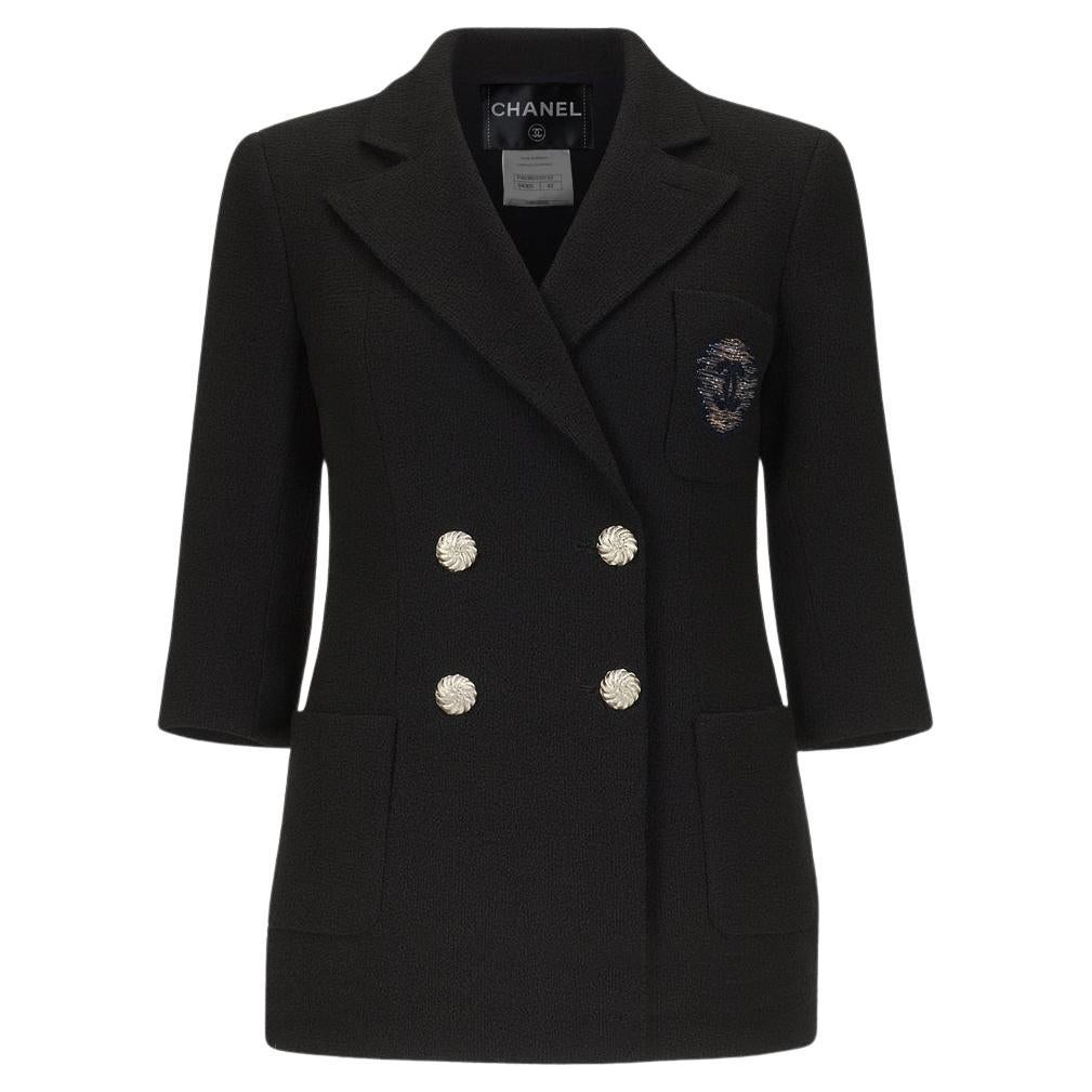 CHANEL Black CC Logo Patch Tweed Jacket 36 FR