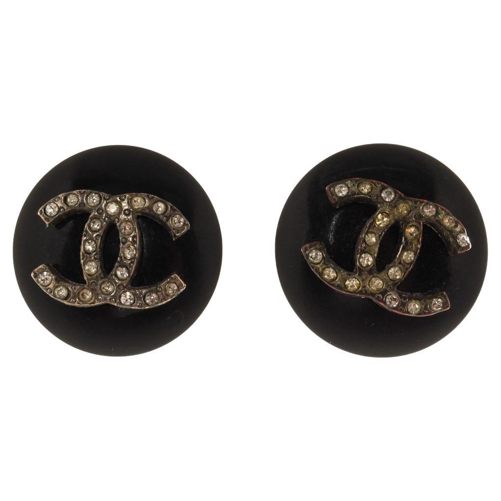 Chanel Logo Earrings with Rhinestones at 1stDibs