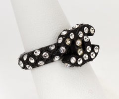 Chanel  Black CC Logo Rhinestone Ring Size 6