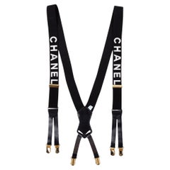 Vintage Chanel Black CC Logo Suspenders Braces 106c6