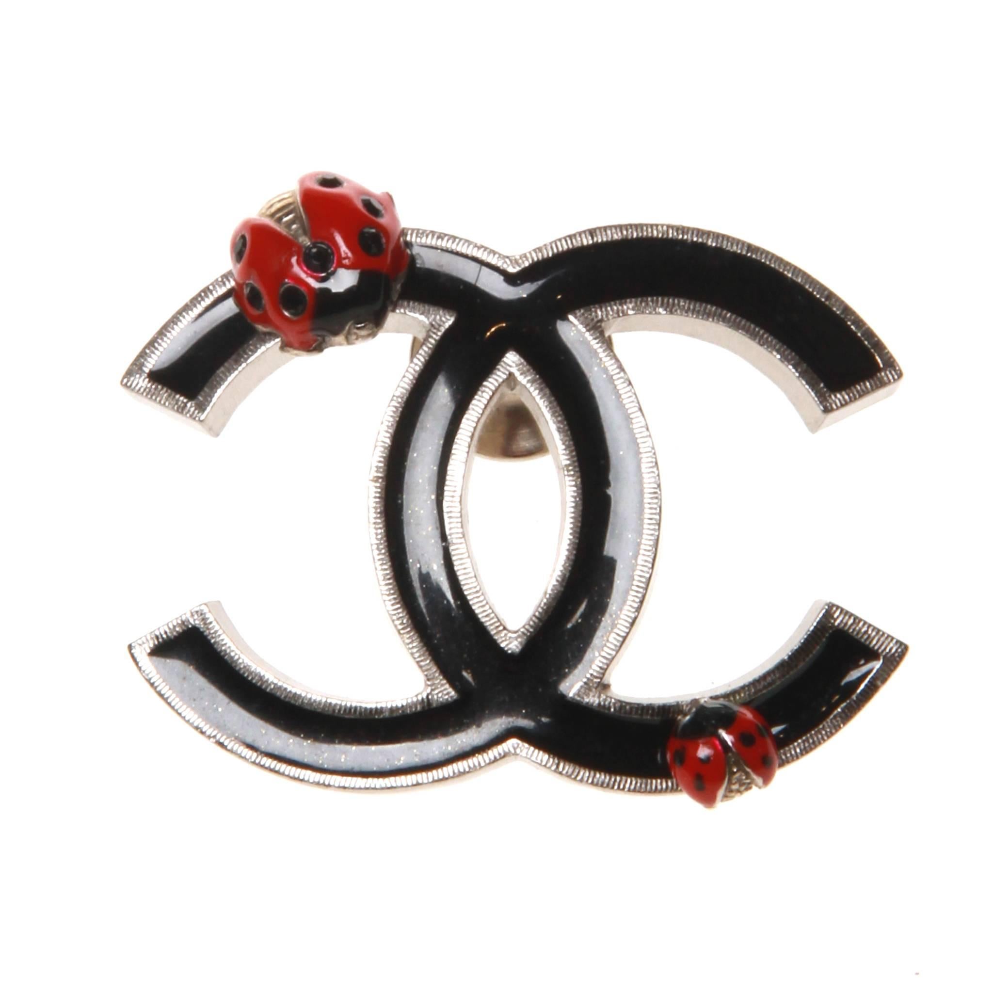 Chanel Black CC Logo with Lady Bugs