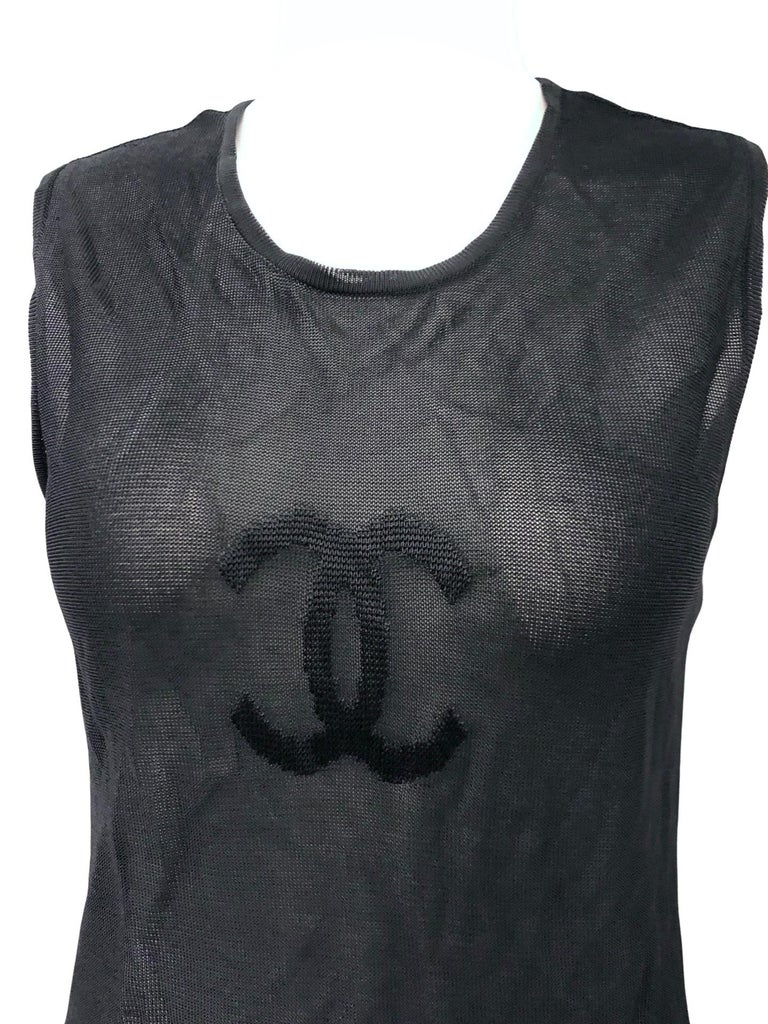 Chanel Black CC Meshed Sleeveless Top   For Sale 1