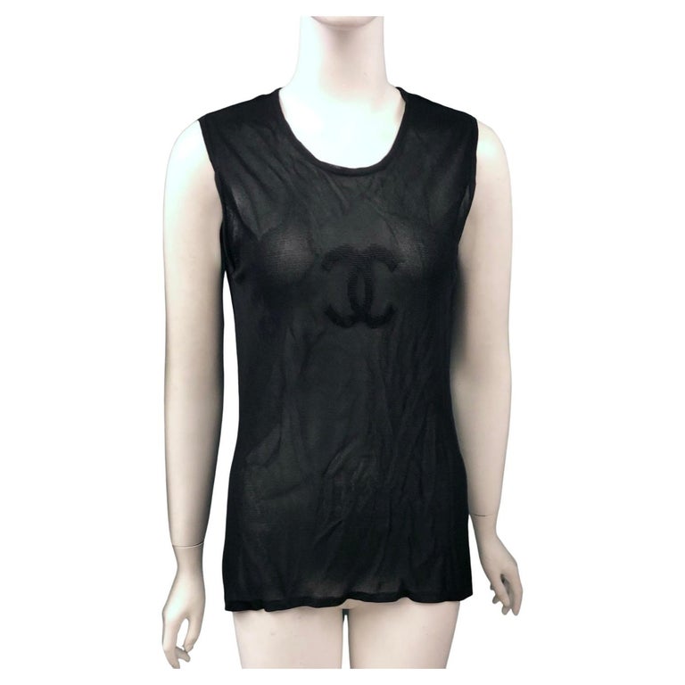 Chanel Black CC Meshed Sleeveless Top   For Sale