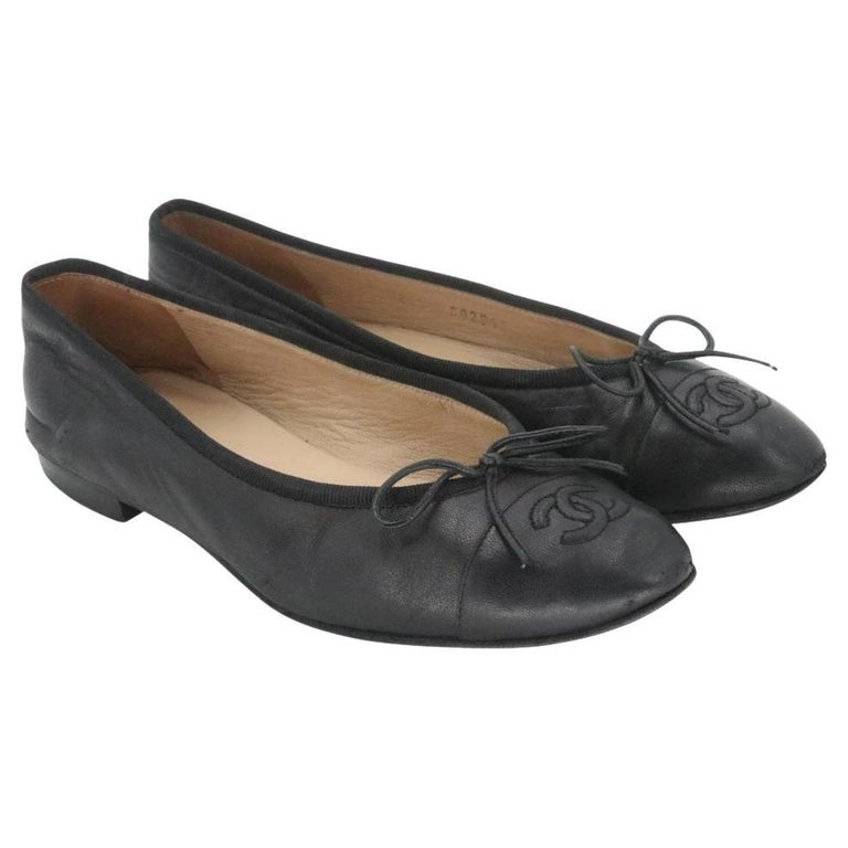 Chanel Tweed 37C Classic Leather Ballerina Ballet Flats CC-1109P-0002