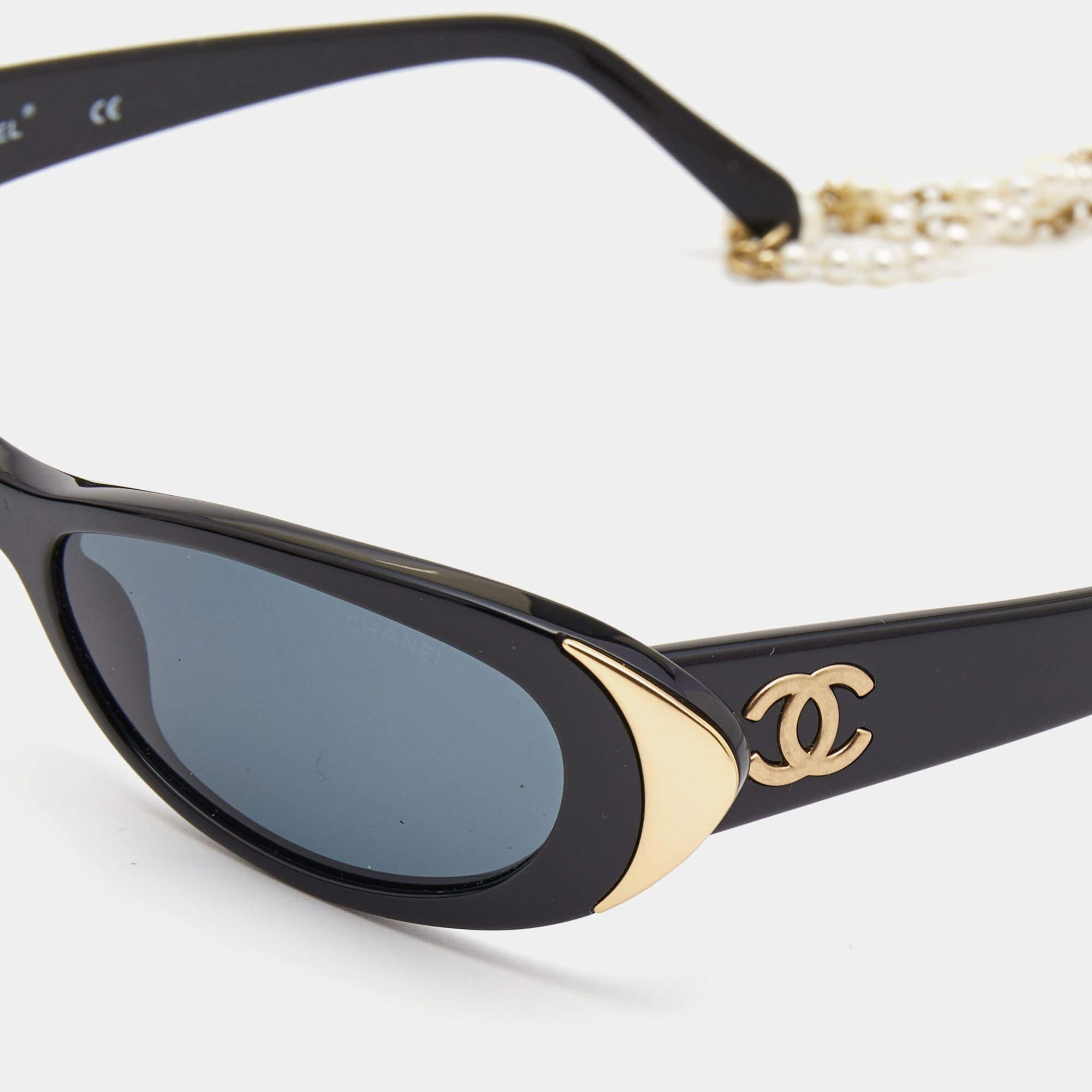 Women's Chanel Black CC Pearl Necklace Sunglasses