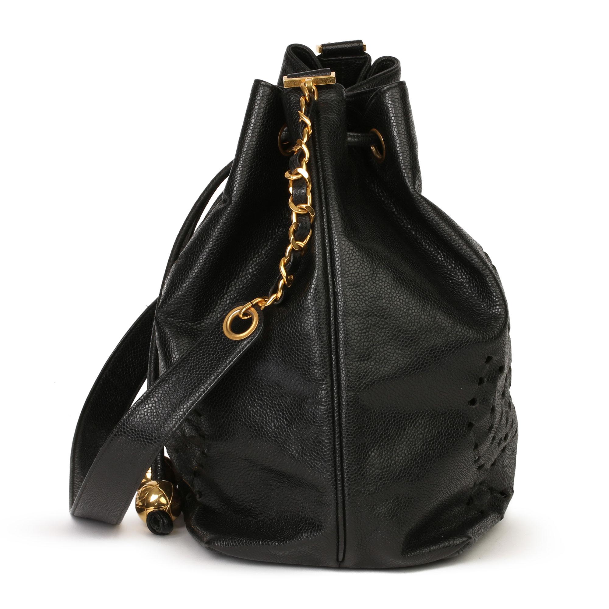 Chanel Black CC Perforated Caviar Leather Vintage Timeless Bucket Bag In Good Condition In Bishop's Stortford, Hertfordshire