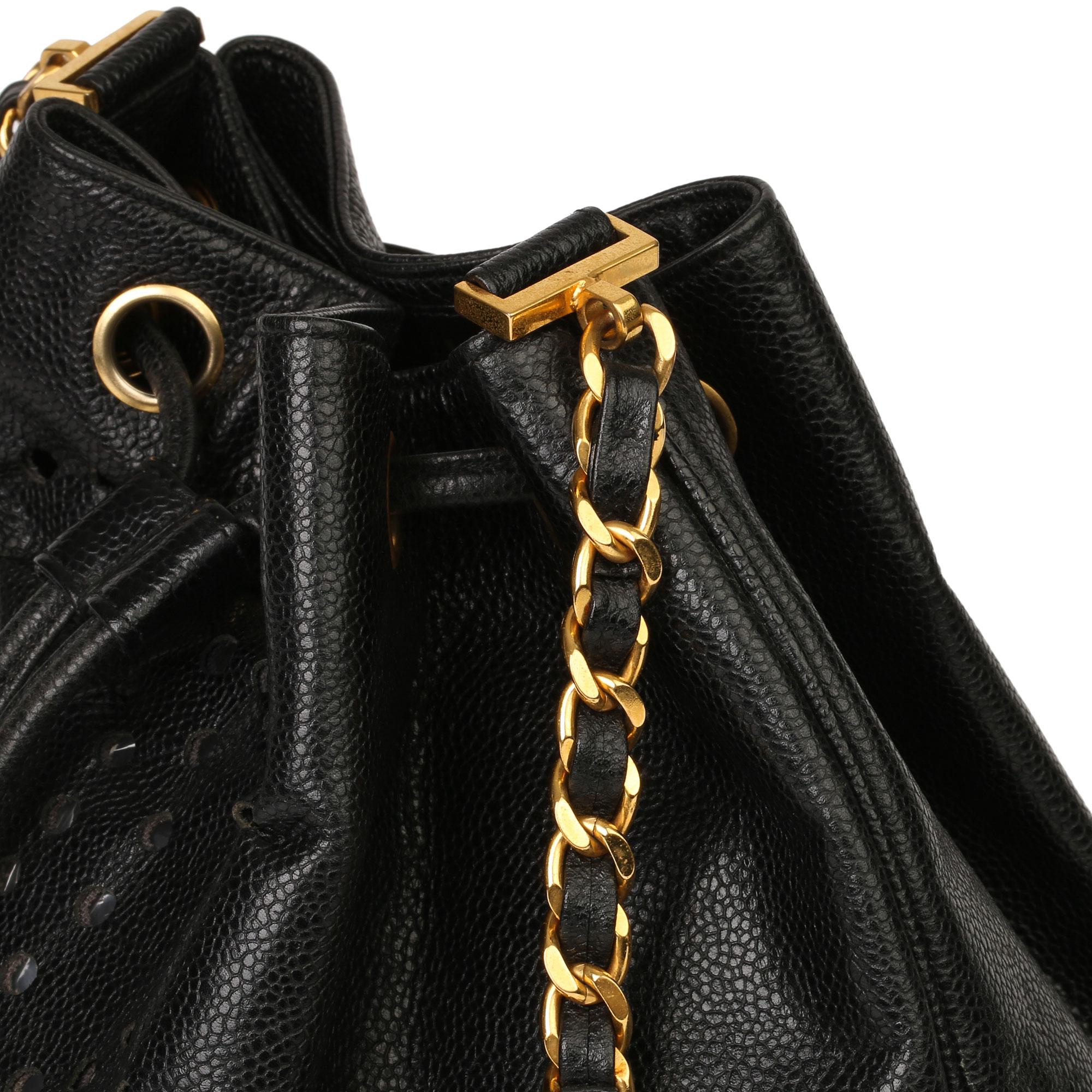 Chanel Black CC Perforated Caviar Leather Vintage Timeless Bucket Bag 2