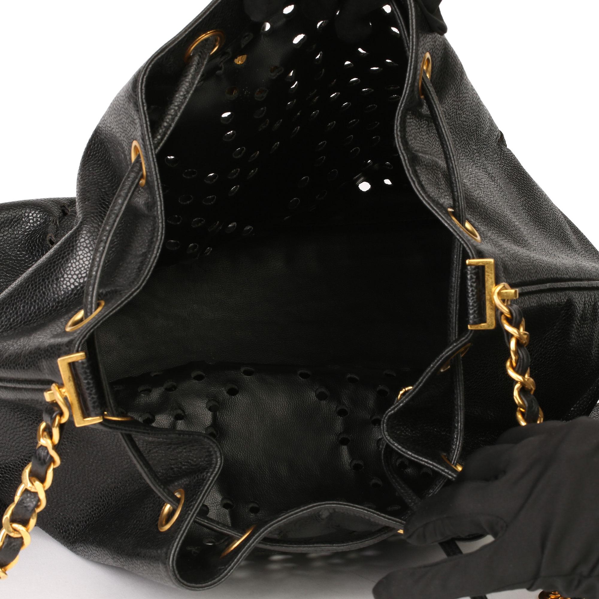 Chanel Black CC Perforated Caviar Leather Vintage Timeless Bucket Bag 4