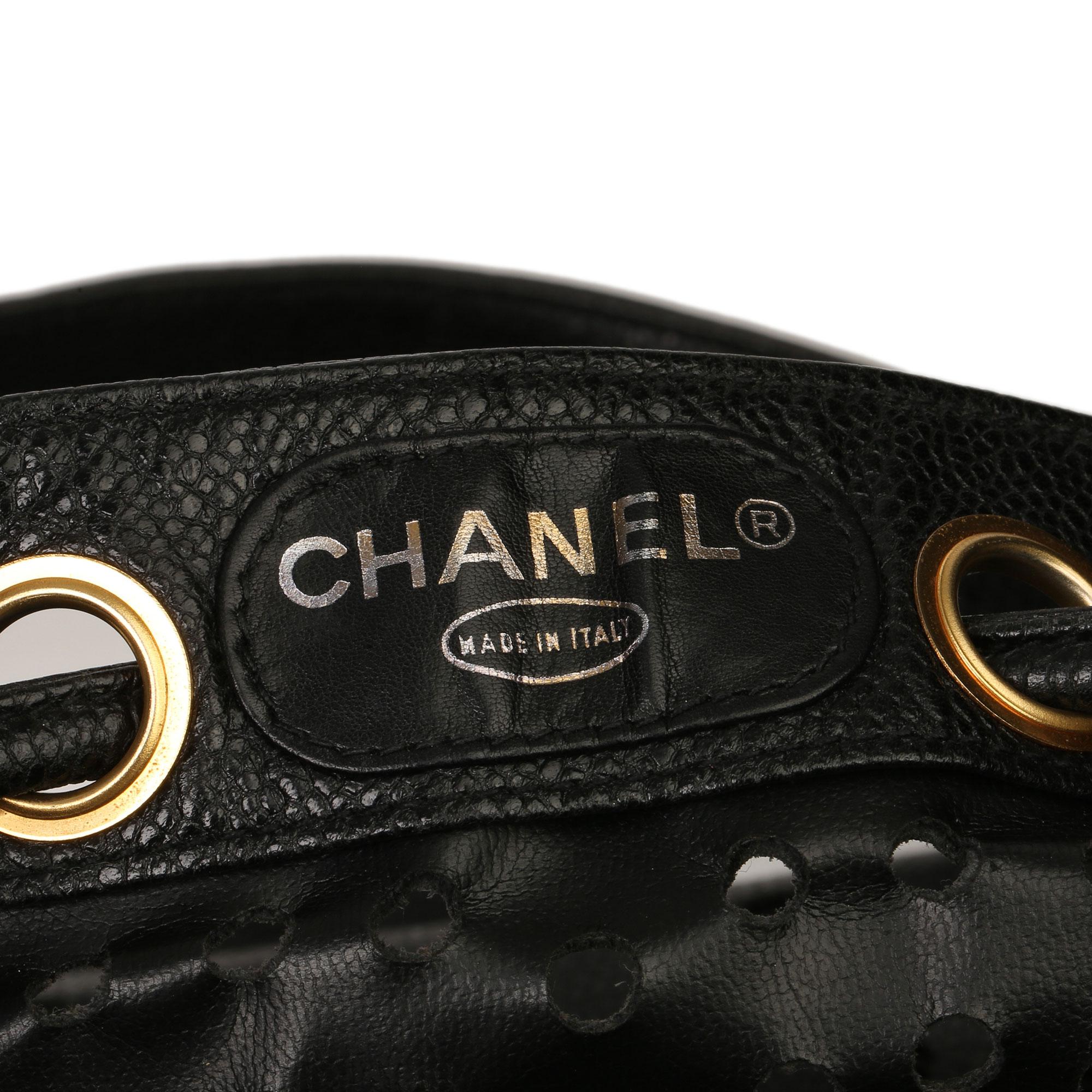Chanel Black CC Perforated Caviar Leather Vintage Timeless Bucket Bag 5