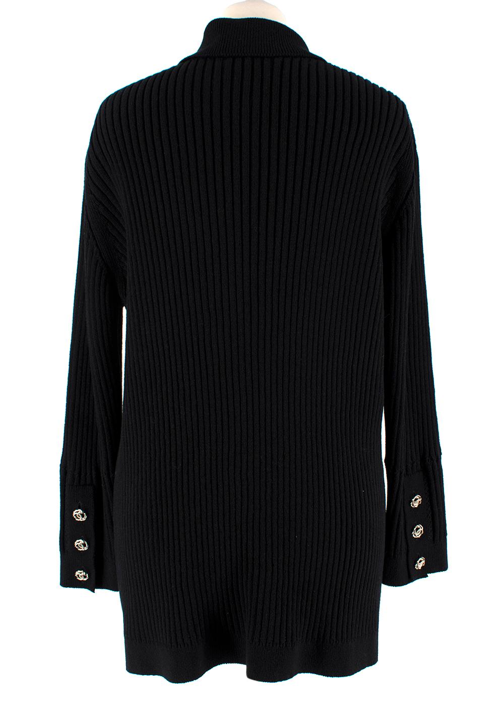 Women's Chanel Black CC Ribbed Knit Cotton Cardigan - Size US 10 For Sale