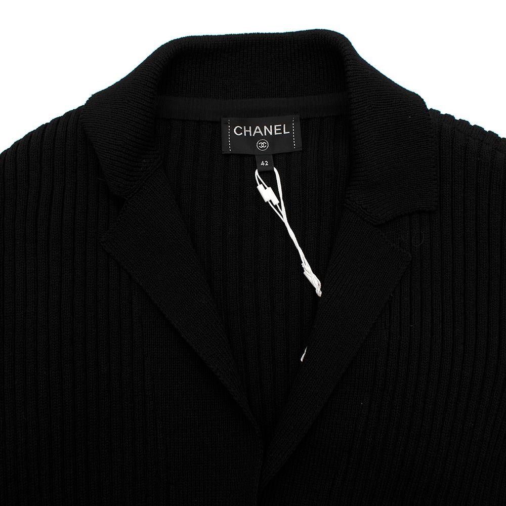 Chanel Black CC Ribbed Knit Cotton Cardigan - Size US 10 For Sale 1