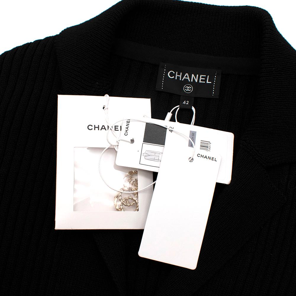 Chanel Black CC Ribbed Knit Cotton Cardigan - Size US 10 For Sale 2