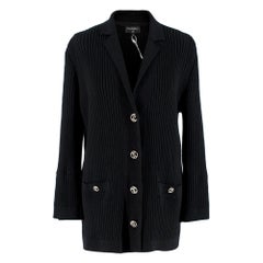 Chanel Black CC Ribbed Knit Cotton Cardigan - Size US 10