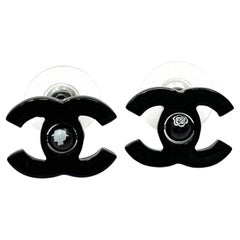 Chanel Black CC Rolling Coco Piercing Earrings