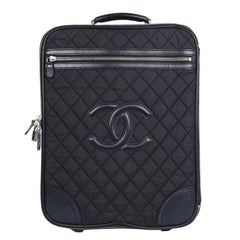Chanel Black CC Rolling Trolley Quilted Nylon Leather Medium