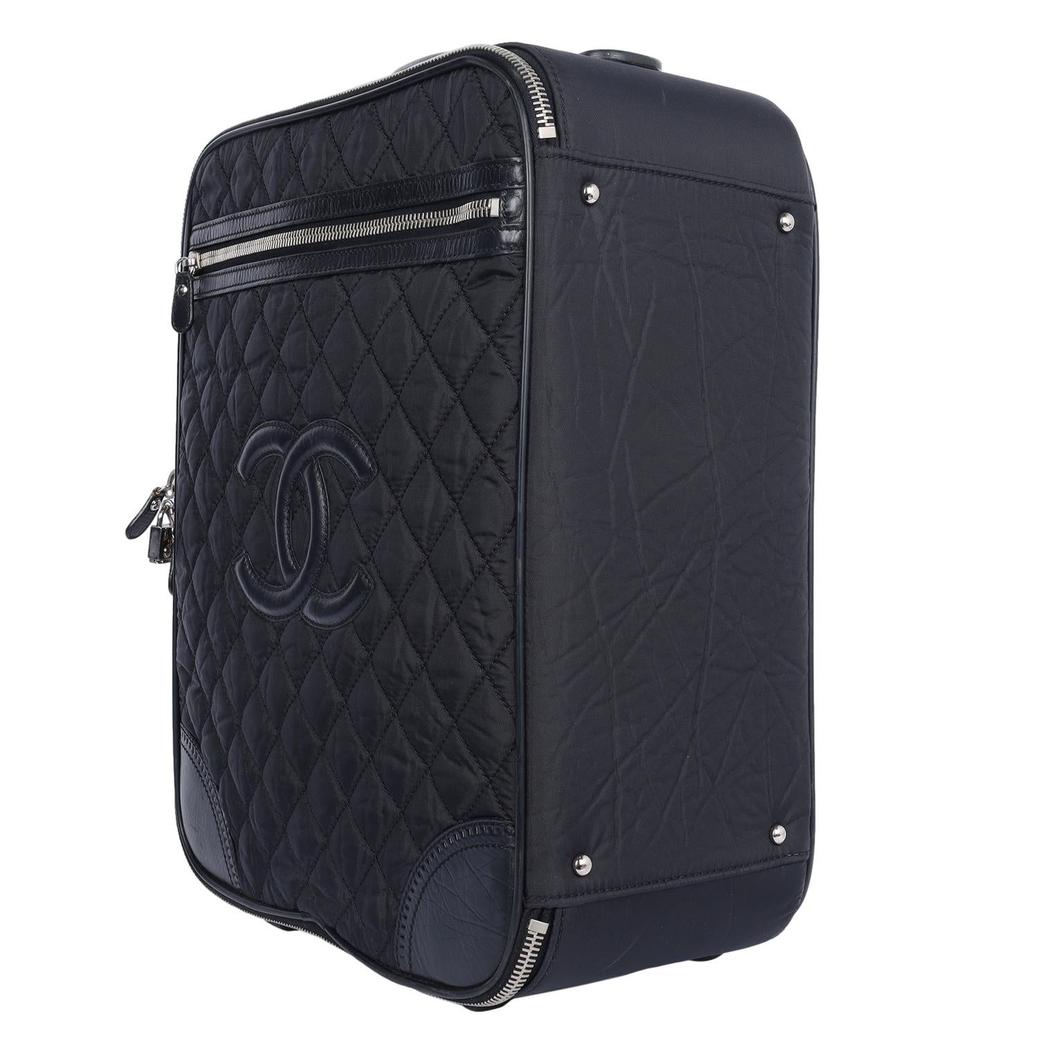 Chanel Black CC Rolling Trolley Quilted Nylon Leather Medium  1