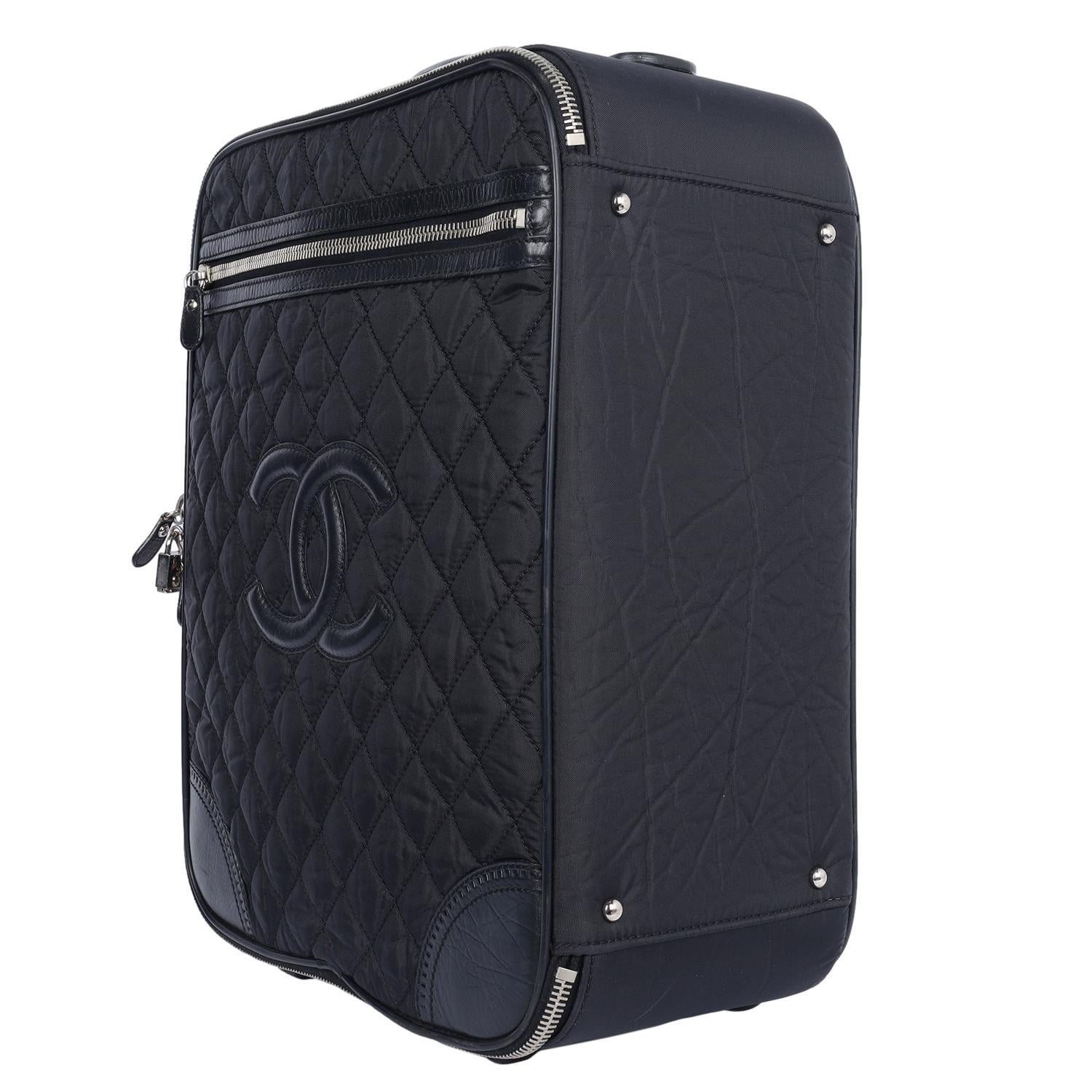 Chanel Black CC Rolling Trolley Quilted Nylon Leather Medium 1