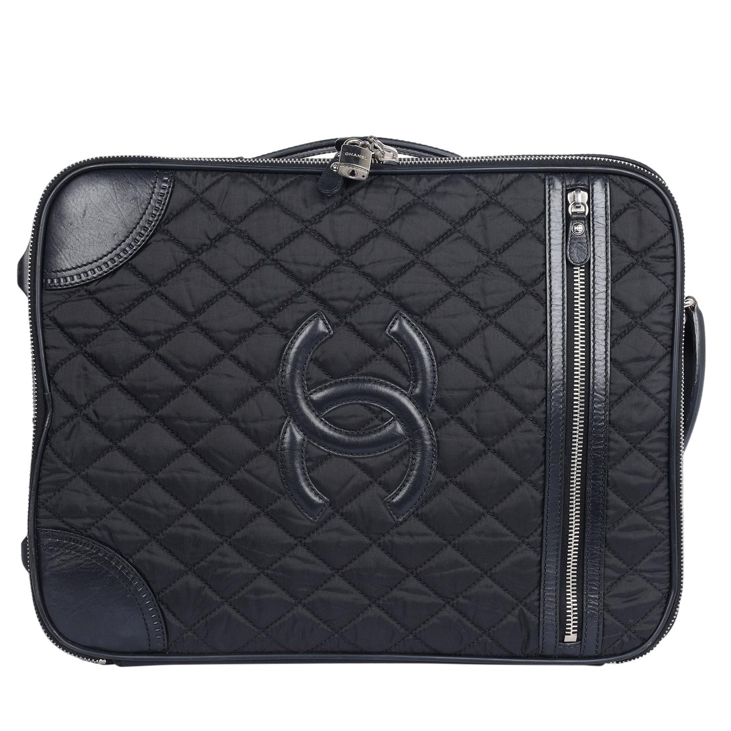 Chanel Black CC Rolling Trolley Quilted Nylon Leather Medium  2