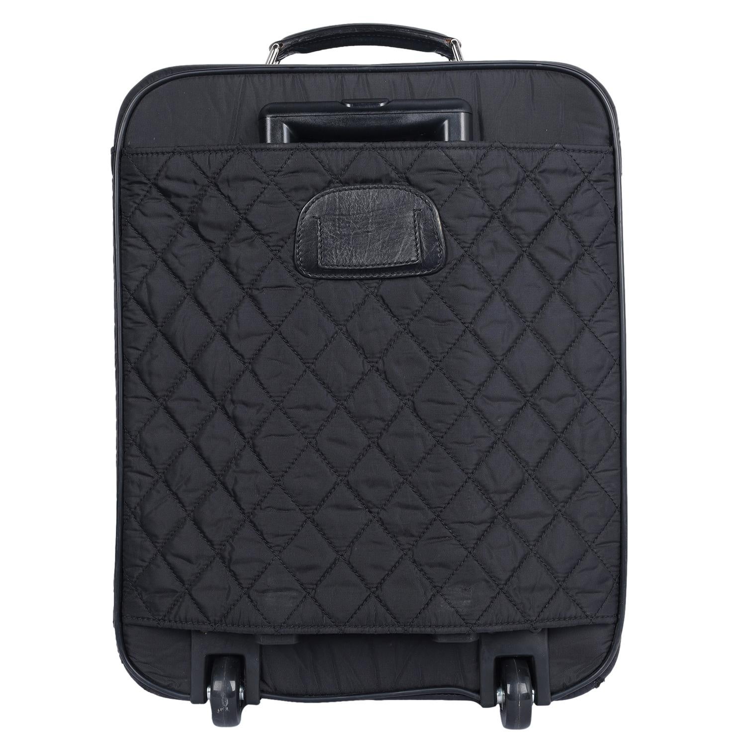 Chanel Black CC Rolling Trolley Quilted Nylon Leather Medium  3