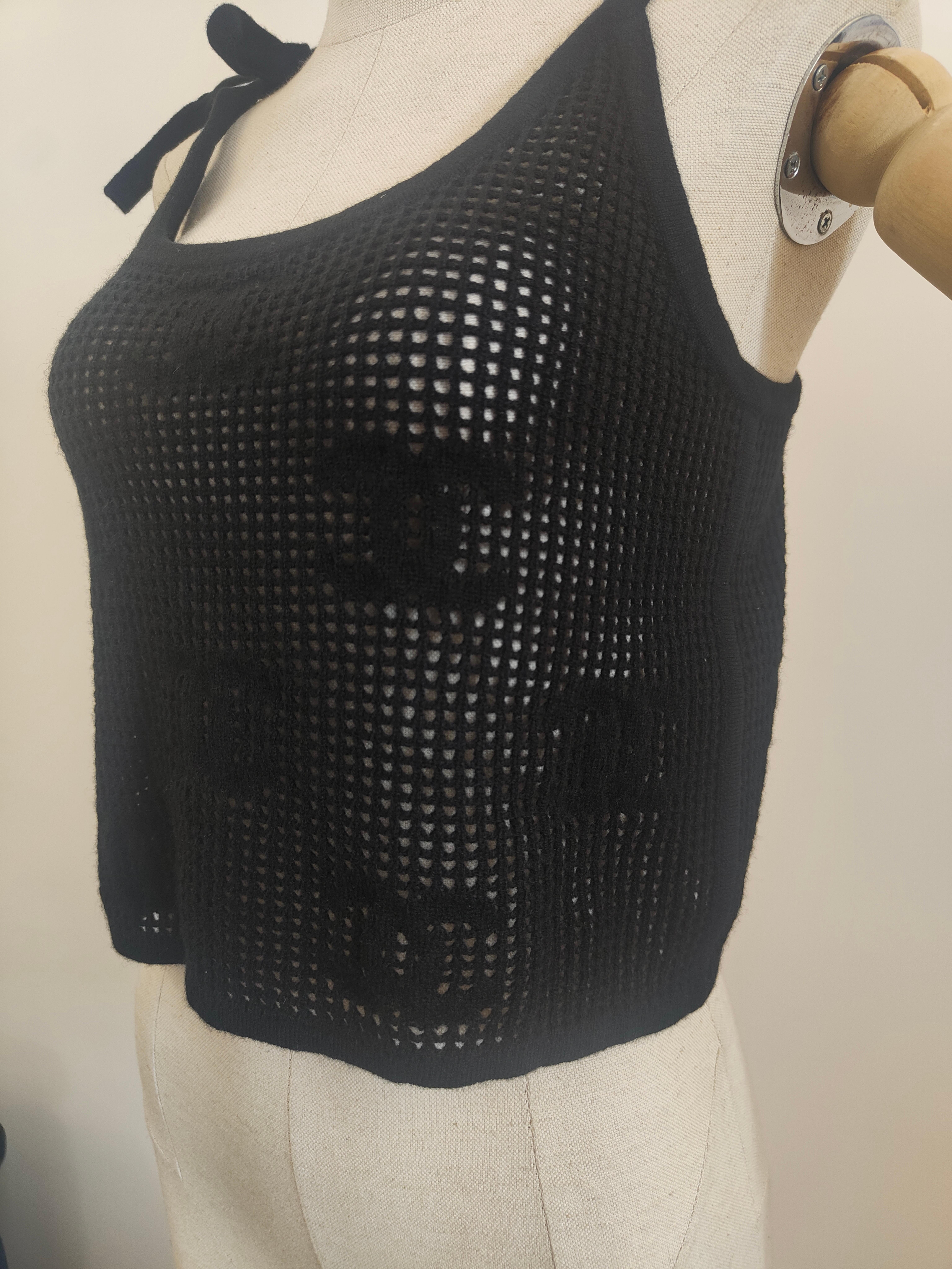 Black Chanel black CC See through top For Sale