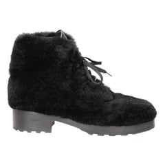 Chanel Black CC Shearling Boots Size IT 39.5