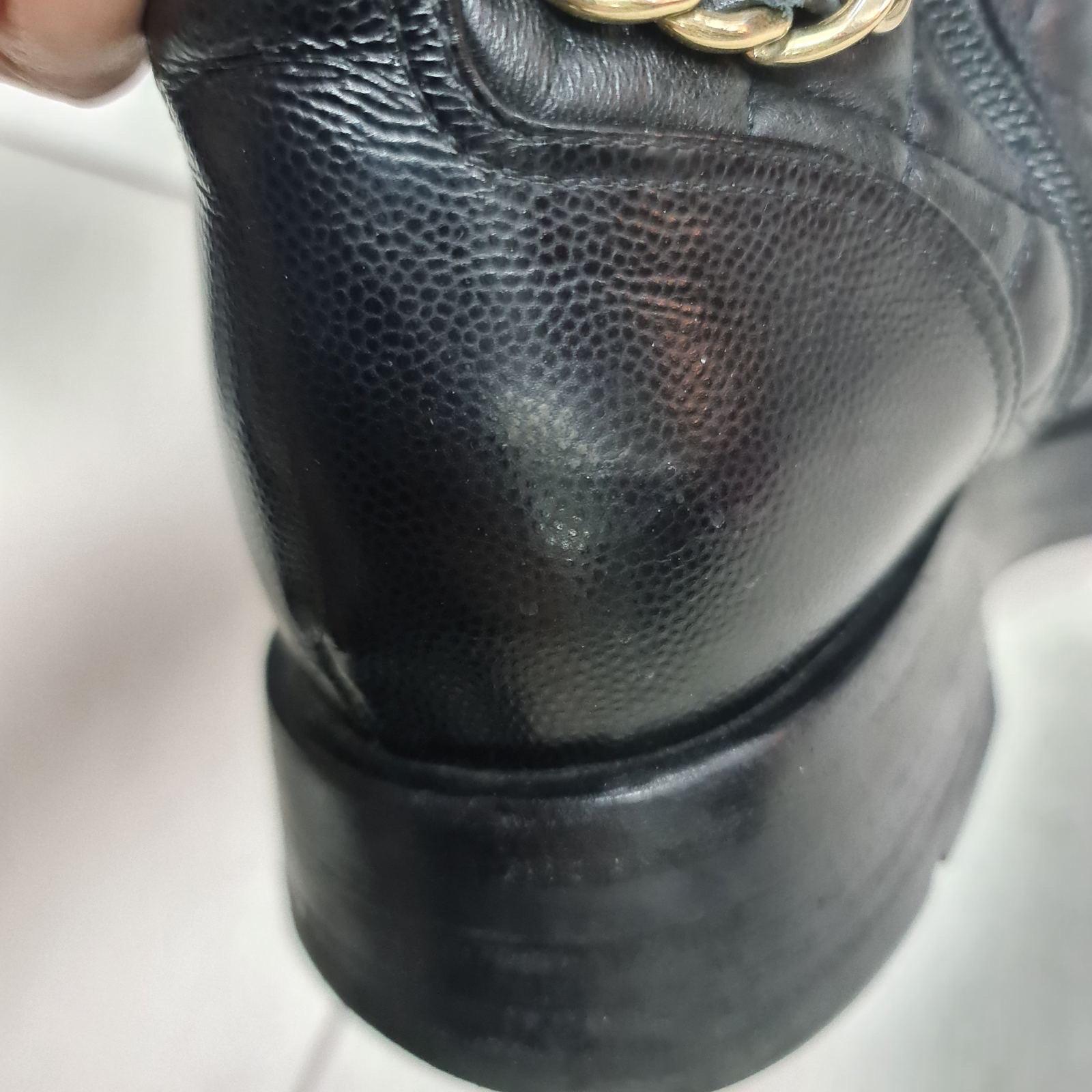 Chanel Black CC Shiny Lace Up Combat Boots 8