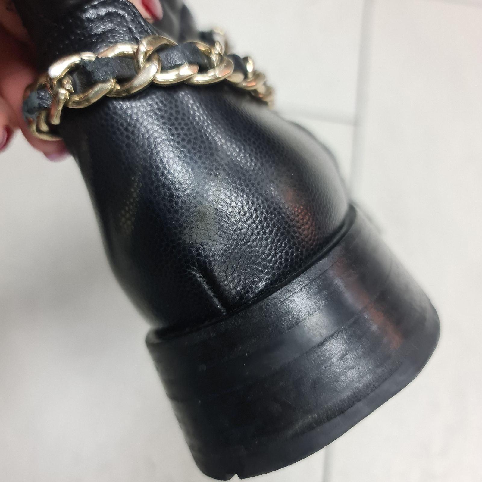 Chanel Black CC Shiny Lace Up Combat Boots 4
