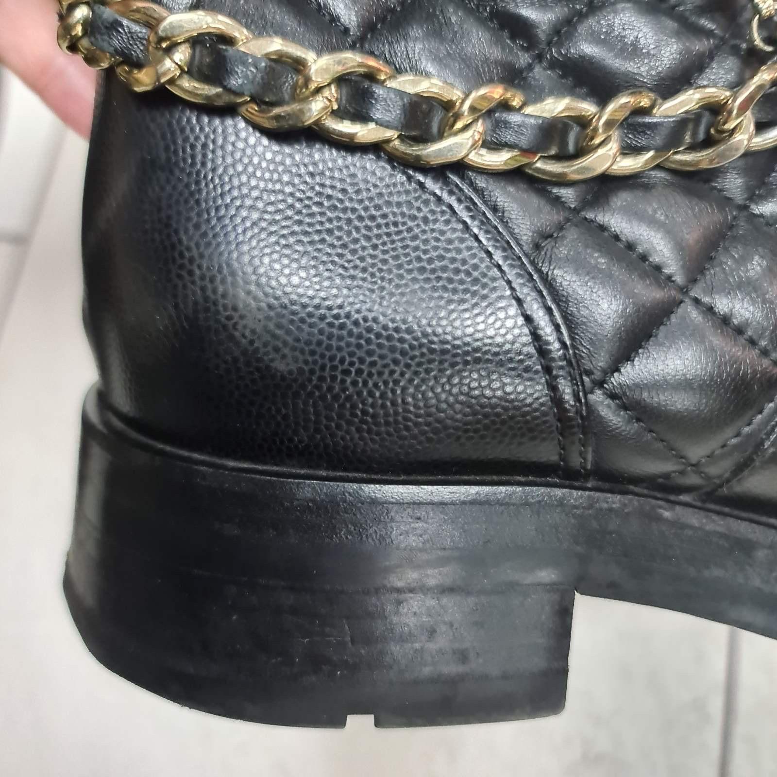 Chanel Black CC Shiny Lace Up Combat Boots 5