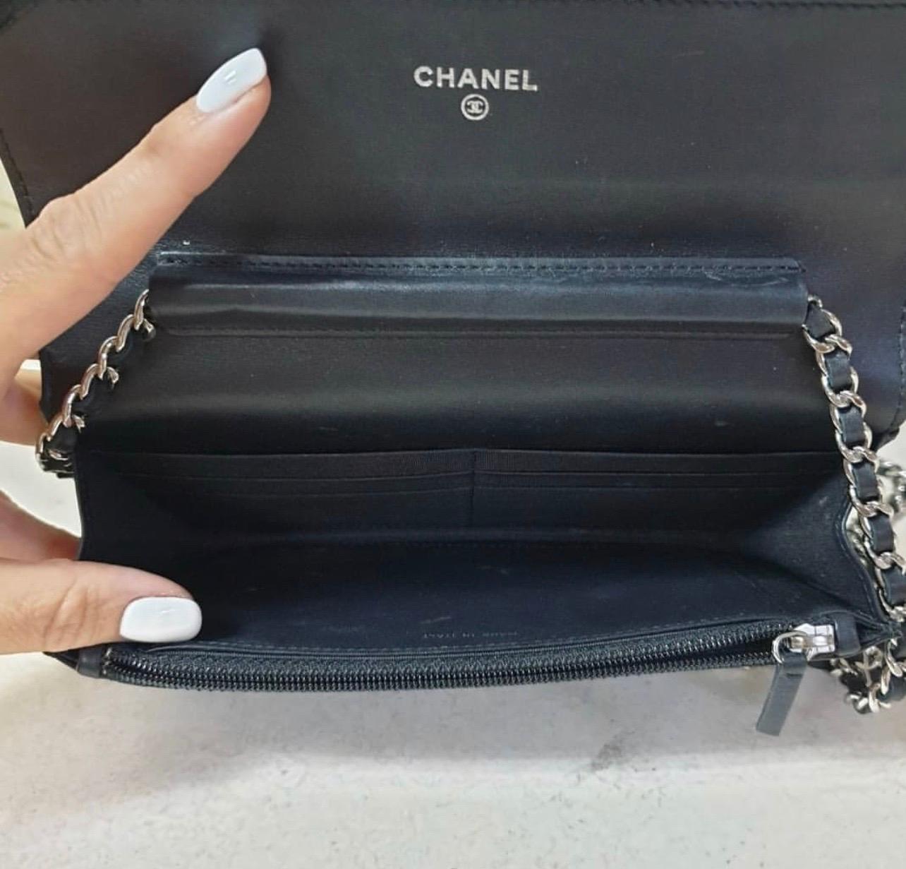 Chanel Black Cc Timeless Patent Leather Wallet On Chain 2